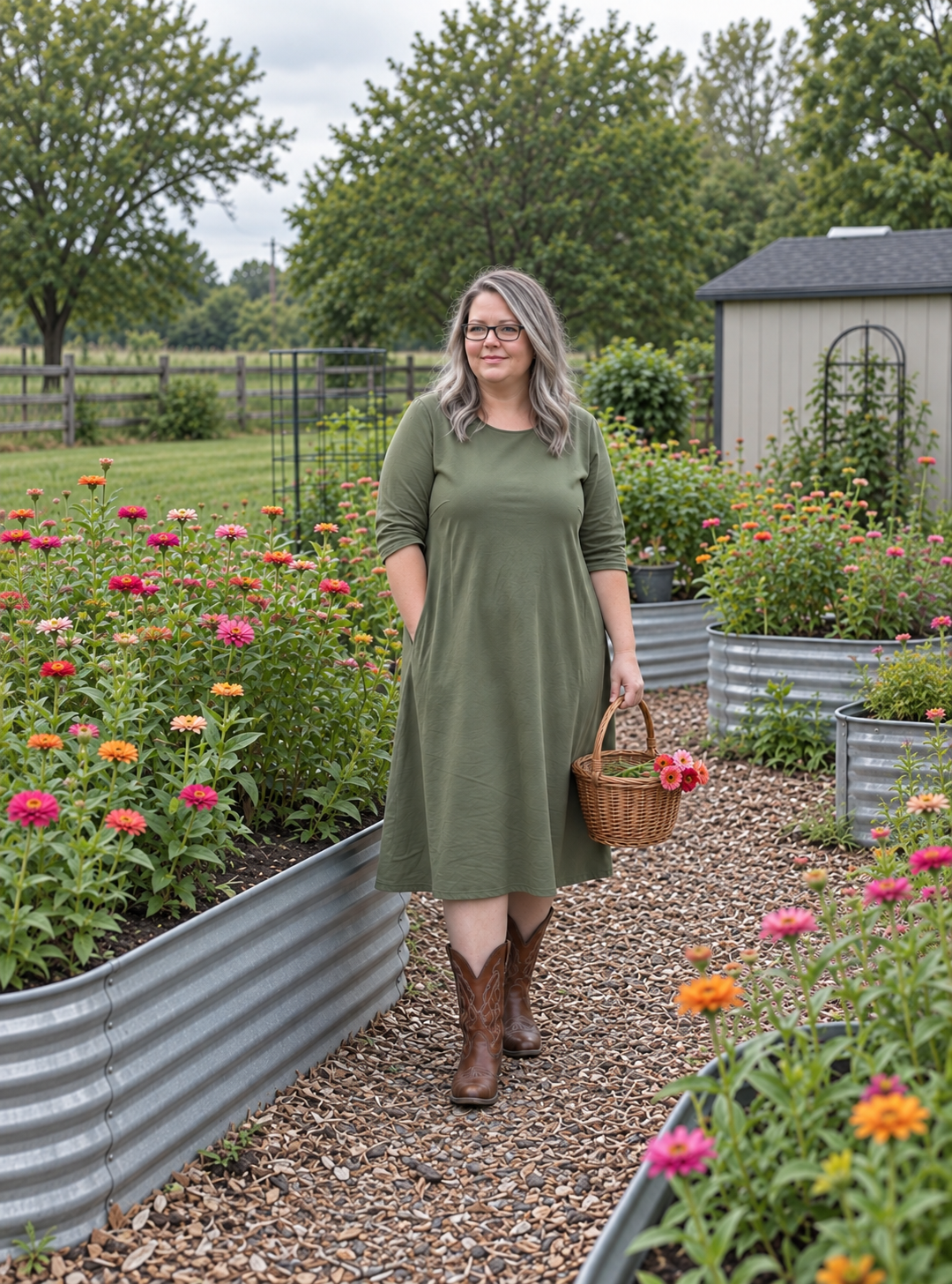 Angela in her flower garden